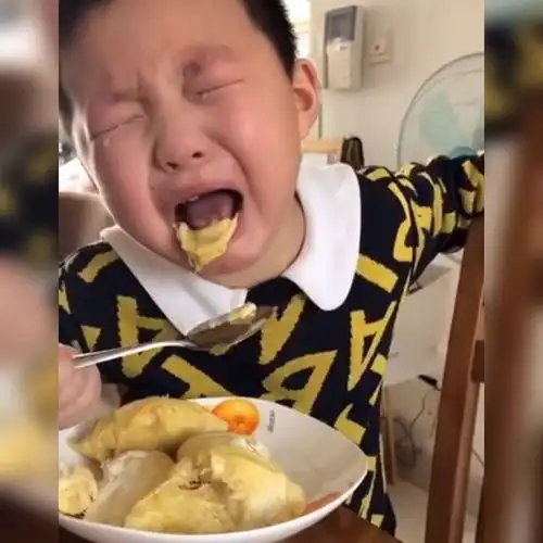 萌娃第一次吃榴莲,被熏得瞬间变成表情包,第二次尝试真香 萌娃第一次吃榴莲,被熏得瞬间变成表情包,第二次尝试真香