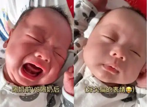  婴儿吃饱后模样有多萌表情变化形象生动,与喝奶前是俩状态