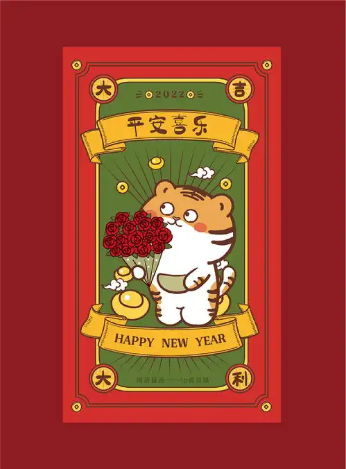  虎表情包虎插画卡通设计红包海报新年大吉虎年2022